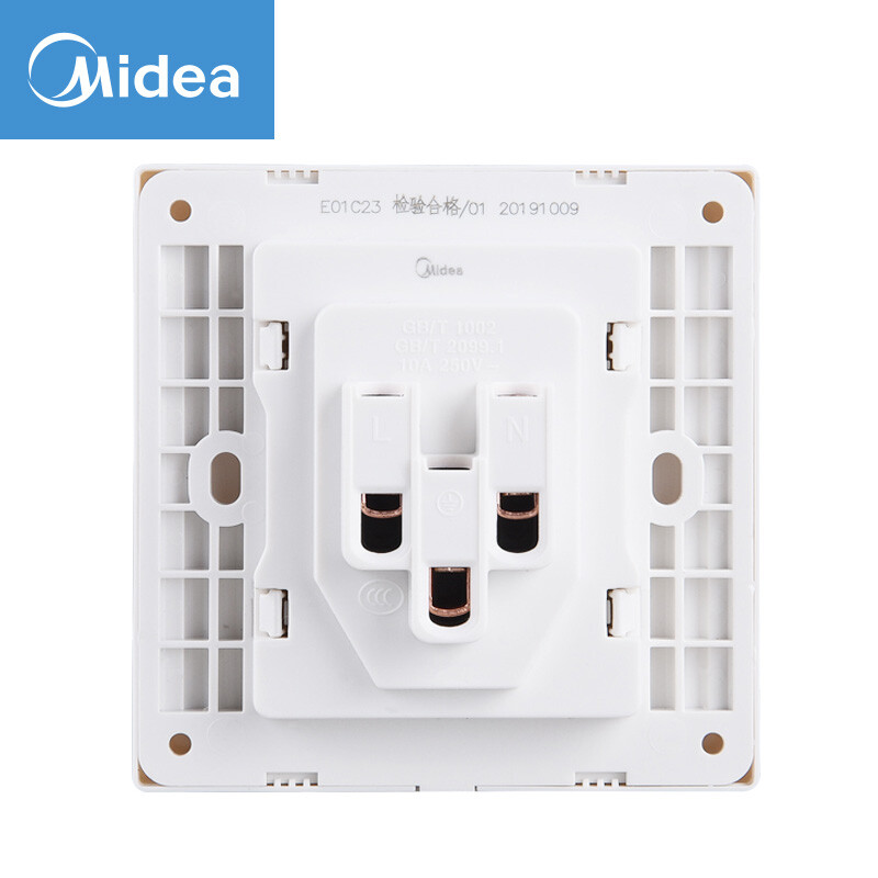 美的(Midea)开关插座E01系列二三极五孔插座86型床头墙壁开关面板电工暗装无边框大翘板面板白色E01C23