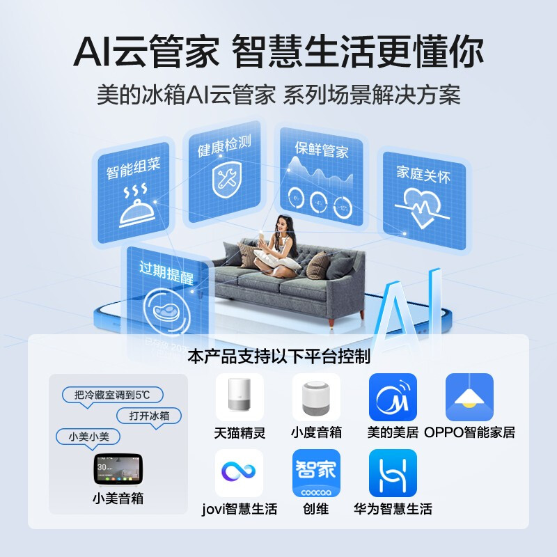 美的(Midea)19分钟急速净味508升变频一级能效法式多门电冰箱家用除菌无霜京东小家智能家电BCD-508WTPZM(E)