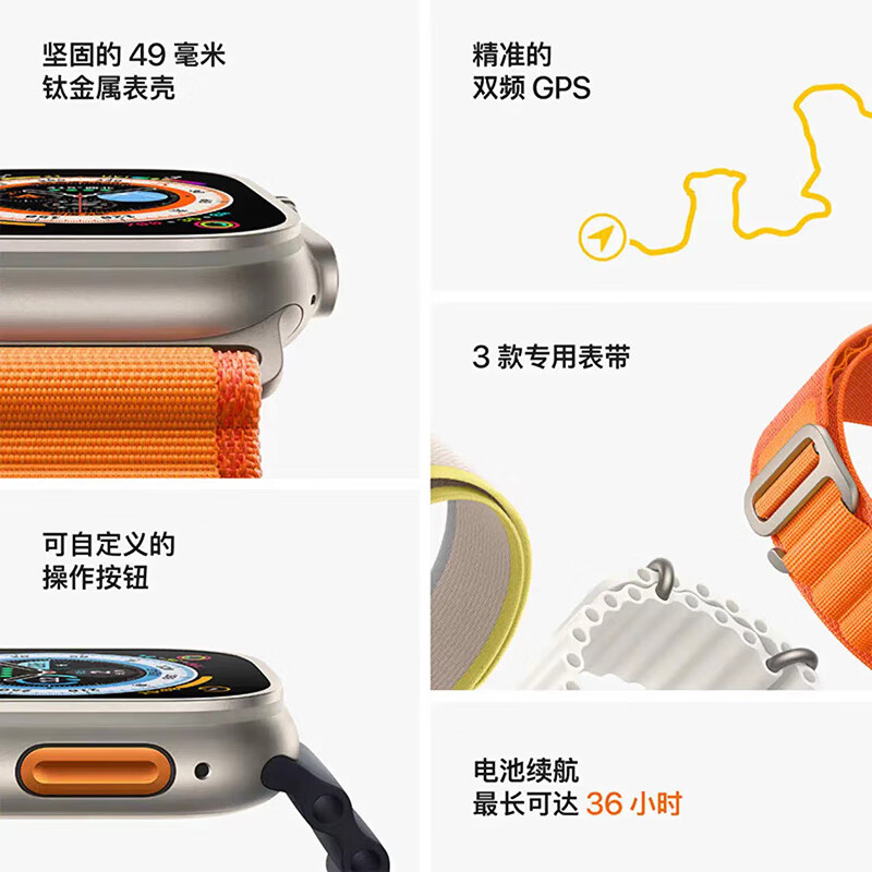 苹果（Apple） Watch Ultra 苹果手表iWatch Ultra智能运动手表男女通用款 绿色 高山回环式表带中号 钛金属表壳 49毫米