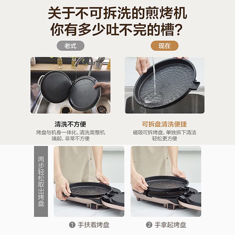 美的（Midea）电饼铛家用智能恒温下盘可拆煎烤机煎饼铛三明治机早餐机MC-JK30Power301