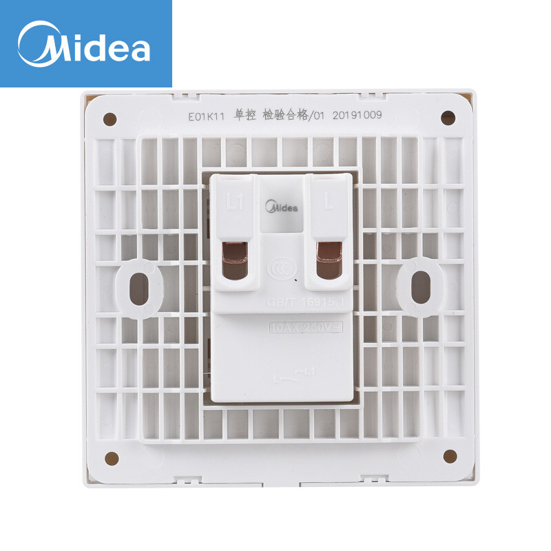 美的(Midea)开关插座E01系列电源面板86型一开单控带荧光1位开关墙壁家用暗装大翘板白色E01K11