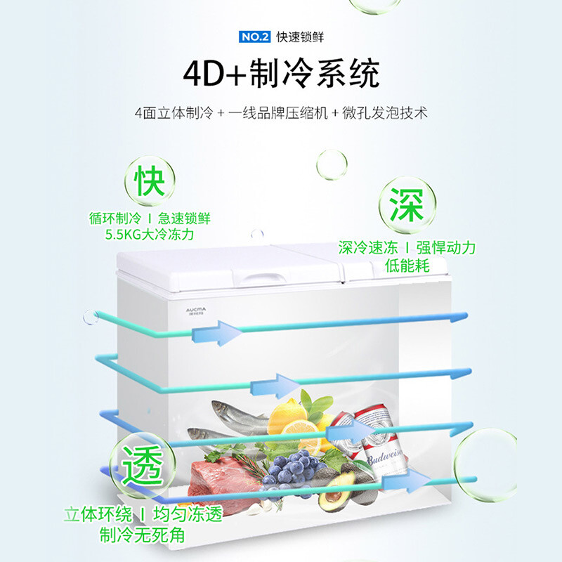 澳柯瑪（AUCMA）166升 家用商用冰柜 大冷凍小冷藏雙溫雙箱冷柜 節(jié)能臥式小冰箱 冷藏全銅管 BCD-166CNE