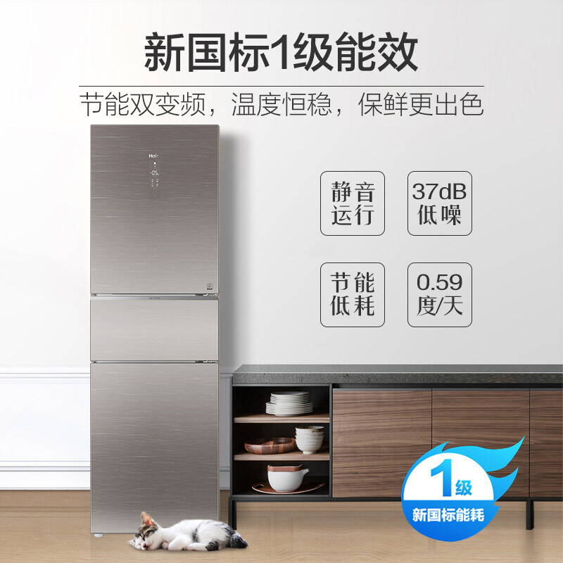 海爾 （Haier） 256升風(fēng)冷無(wú)霜變頻三門冰箱干濕分儲(chǔ)全溫區(qū)變溫DEO凈味保鮮小冰箱BCD-256WDGR