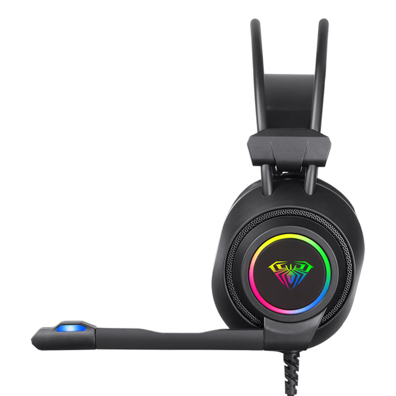狼蛛（AULA）S600 游戏耳机 电脑耳机耳麦 吃鸡耳机 头戴式耳机带麦 RGB幻彩发光重低音 黑色USB+3.5