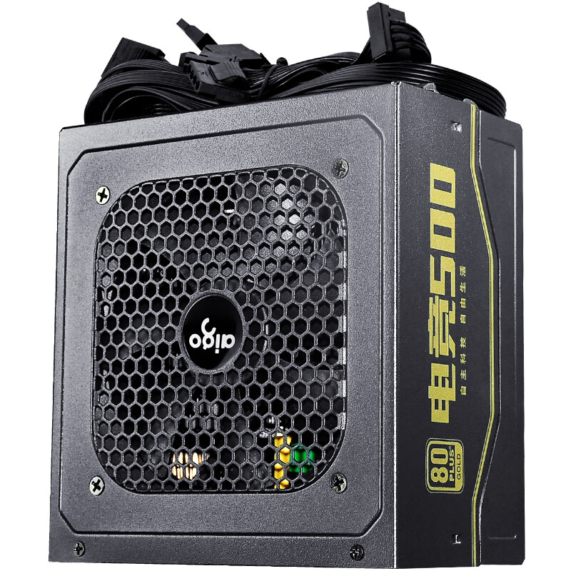 爱国者（aigo）额定500W 电竞500台式机电脑电源（全电压金牌/DC-DC/黑色扁平线材支持背线/三年质保）