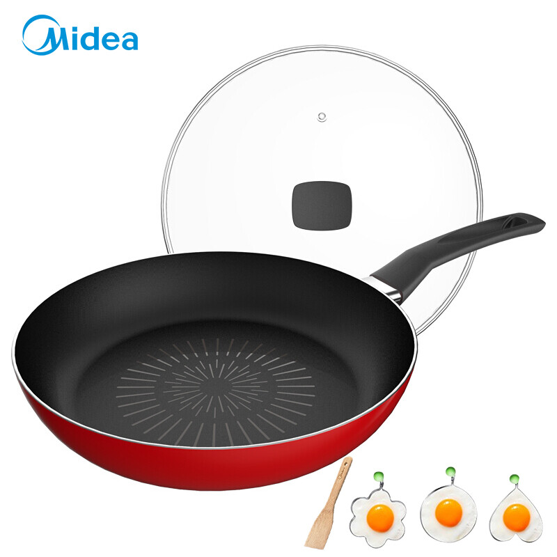 美的（Midea）喆物28CM波尔多红煎锅平底锅不粘锅煎饼锅家用煎蛋神器煎牛排电磁炉燃气灶适用不粘锅28fry301R