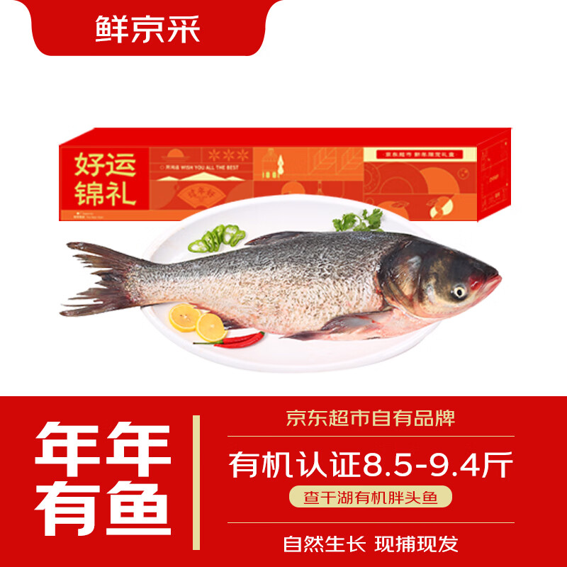 预售 查干湖 冬捕有机胖头鱼 8.5~9.4斤 1条 好运锦礼礼盒 京东优惠券折后￥227