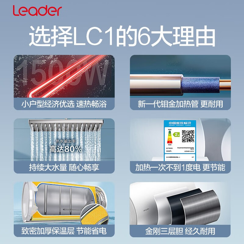 海爾（Haier）出品統(tǒng)帥電熱水器 家用儲(chǔ)水式衛(wèi)生間洗澡專利防電墻小戶型租房?jī)?yōu)選上門安裝LC系列 40升【1-2人】