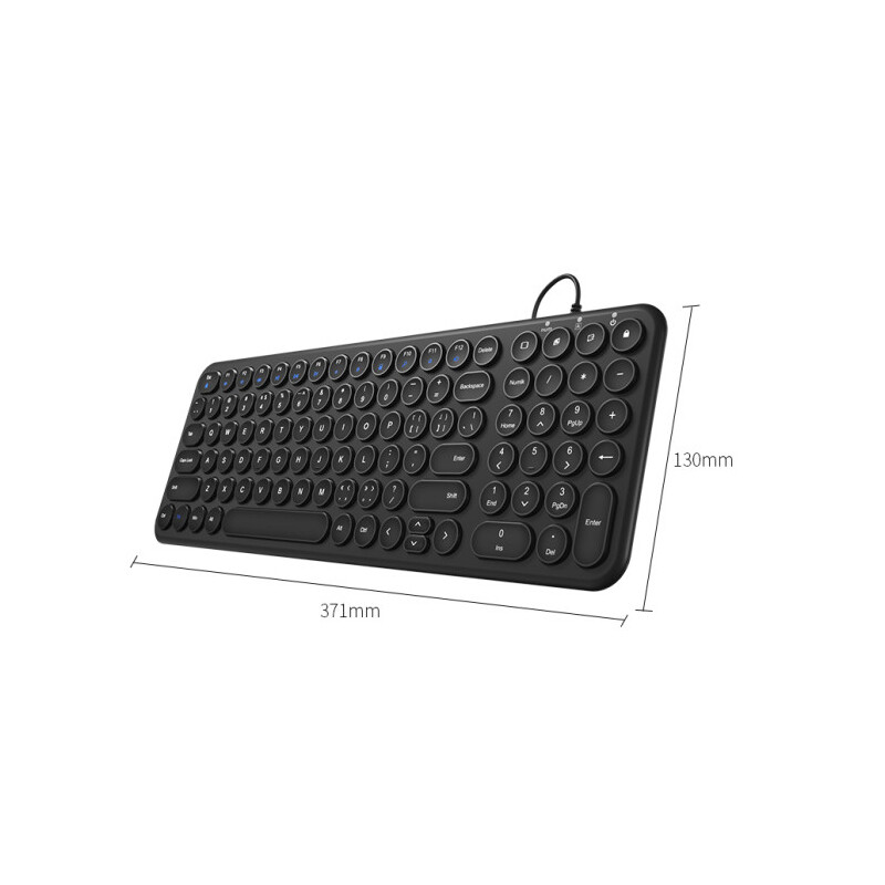 航世（BOW）HW098AS-2 办公有线键盘 超薄便携复古圆帽键盘 笔记本台式电脑USB游戏键盘 黑色
