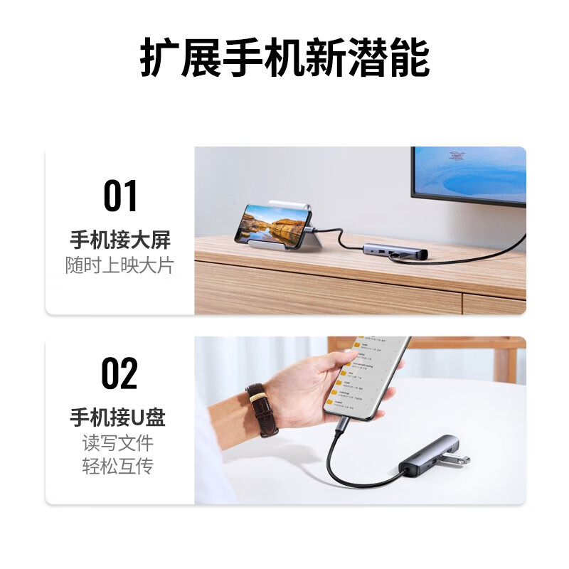 綠聯(lián)（UGREEN） Type-C擴(kuò)展塢拓展塢雷電3轉(zhuǎn)接頭USB-C轉(zhuǎn)HDMI轉(zhuǎn)換器通用蘋果華為電腦 5合1【HDMI+千兆網(wǎng)口+USB*2+PD】