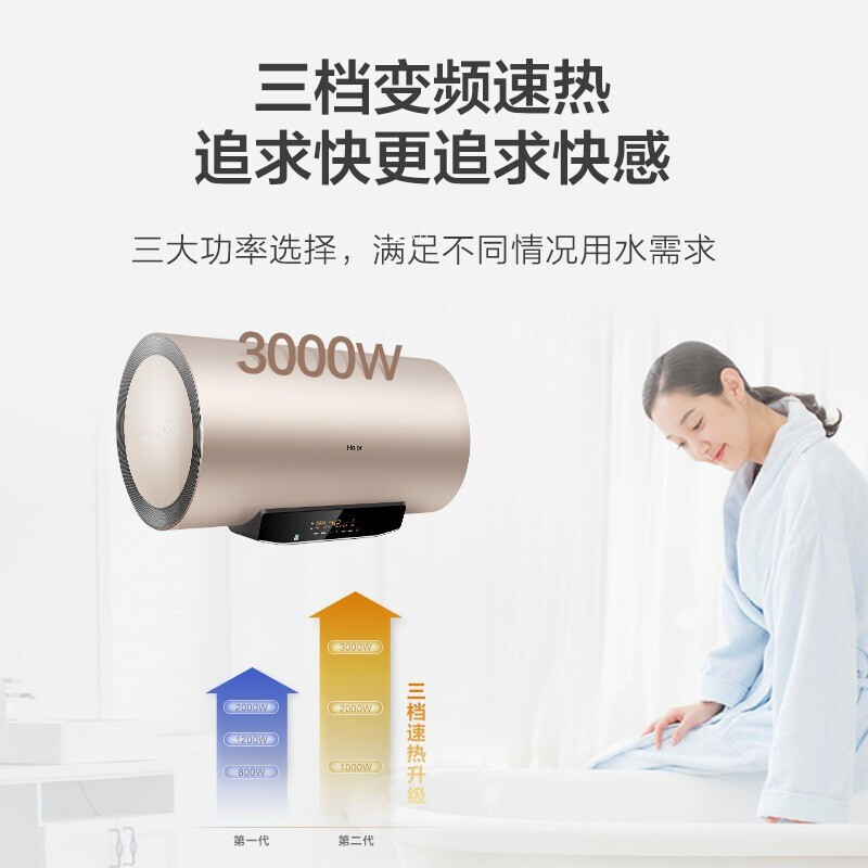 Haier/海爾 60升/80升電熱水器電家用儲(chǔ)水式 速熱衛(wèi)生間儲(chǔ)水洗澡 變頻速熱 一級(jí)能效 EC8002-MG(U1)