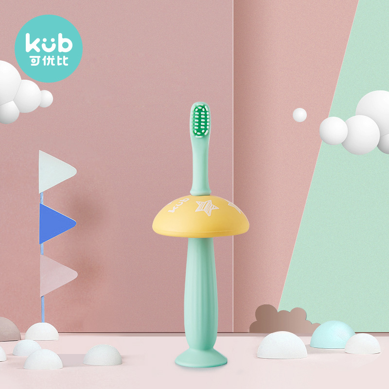 可优比（KUB）婴儿牙刷0-1-2-3岁硅胶软毛训练牙刷宝宝牙胶儿童乳牙刷 绿色（2支刷头）