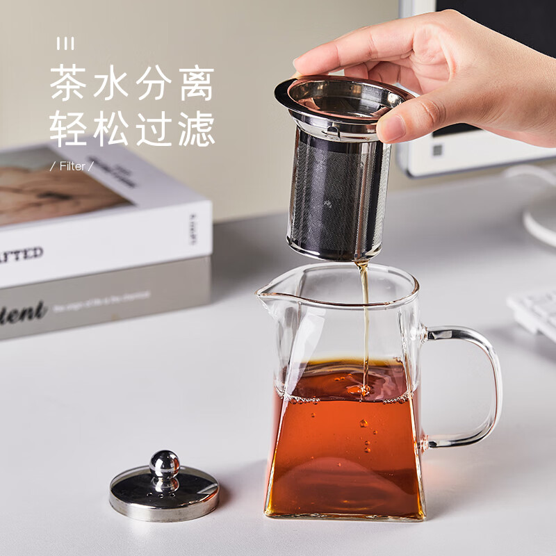 茶适 耐热玻璃茶壶泡茶壶500ml  茶花茶壶茶具不锈钢内胆加厚玻璃壶带过滤煮茶壶 可明火加热泡茶器单壶C6404