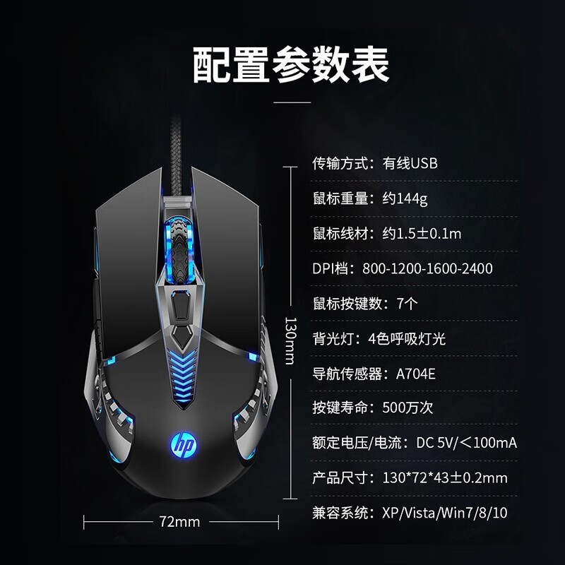 惠普（HP）G160有線鼠標(biāo)游戲鼠標(biāo)電競(jìng)機(jī)械鼠標(biāo)家用筆記本電腦鼠標(biāo)全鍵宏編程 G160-白（非靜音版）