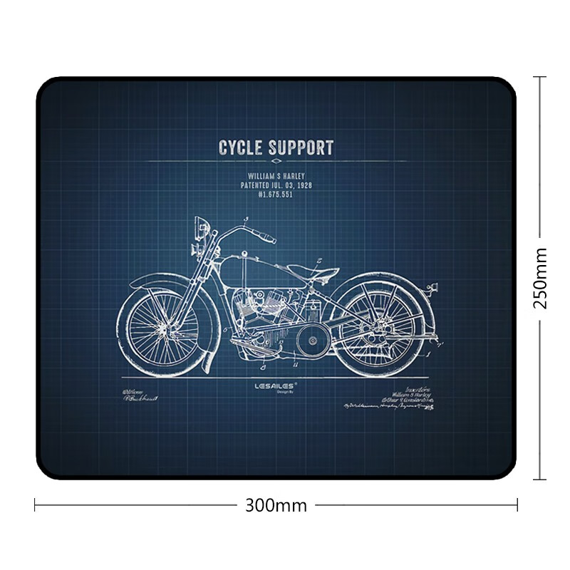 飞遁（LESAILES）300*250*3mm 复古摩托蓝色游戏电竞鼠标垫 中号锁边电脑键盘桌垫 易清洁