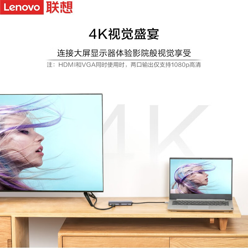 联想旗舰款Type-C扩展坞USB分线器转HDMI/VGA转接头转换器笔记本电脑拓展坞延长线 小新拯救者扩展坞LX0801PRO