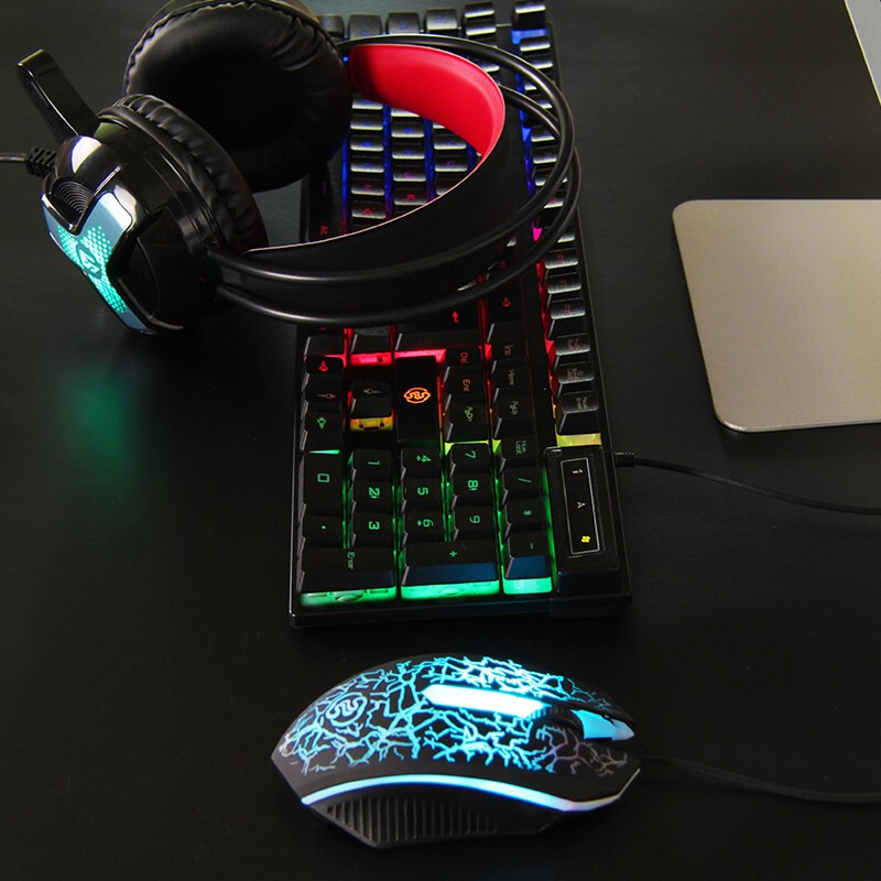 灵蛇（LINGSHE）有线键盘鼠标耳机3件套、吃鸡游戏发光三件套 键盘鼠标耳机套装 赠鼠标垫MK240