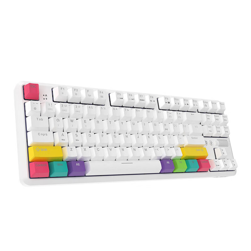 黑爵（AJAZZ）K870T蓝牙无线双模87键机械键盘RGB灯光手机平板笔记本游戏办公 白色茶轴