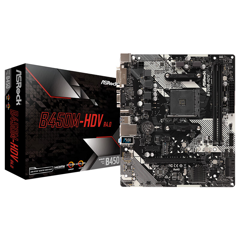 华擎（ASRock）B450M-HDV R4.0主板 支持CPU 3600X/3600（AMD B450/AM4 Socket）