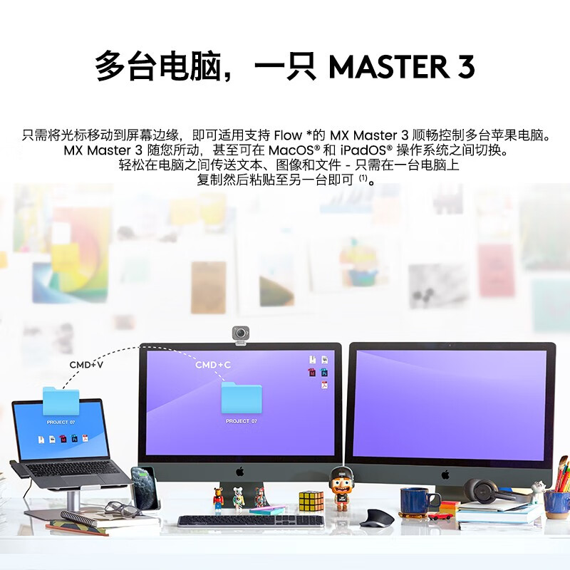 罗技（Logitech）适用于Mac的MX Master 3无线蓝牙优联双模跨计算机控制鼠标-深空灰
