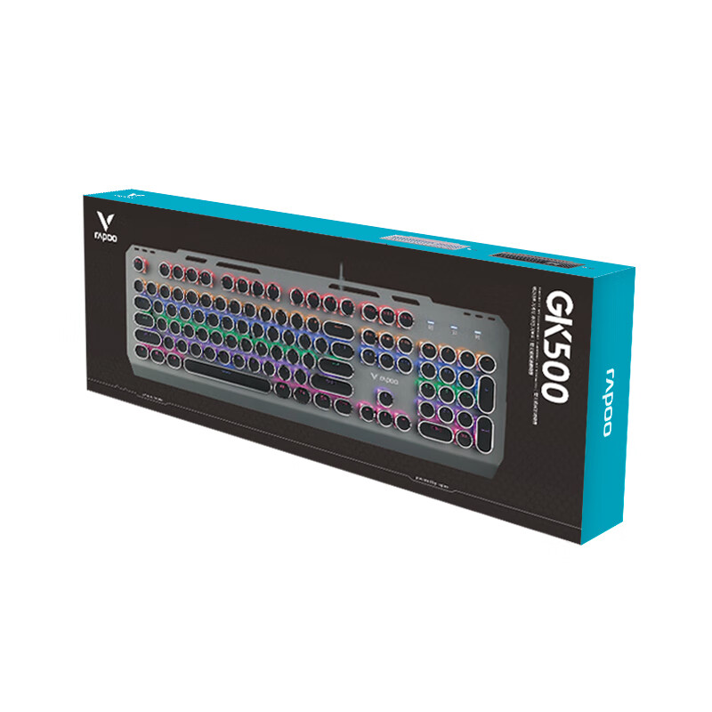 雷柏（Rapoo） GK500朋克版 机械键盘 有线键盘 游戏键盘 104键混光键盘 吃鸡键盘 电脑键盘 黑色 黑轴