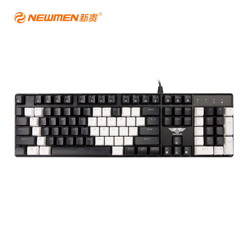 新贵（Newmen）机械键盘GM330 热插拔 游戏键盘 ABS耐磨键帽单色光104键全键无冲黑色 青轴 附白色键帽一套