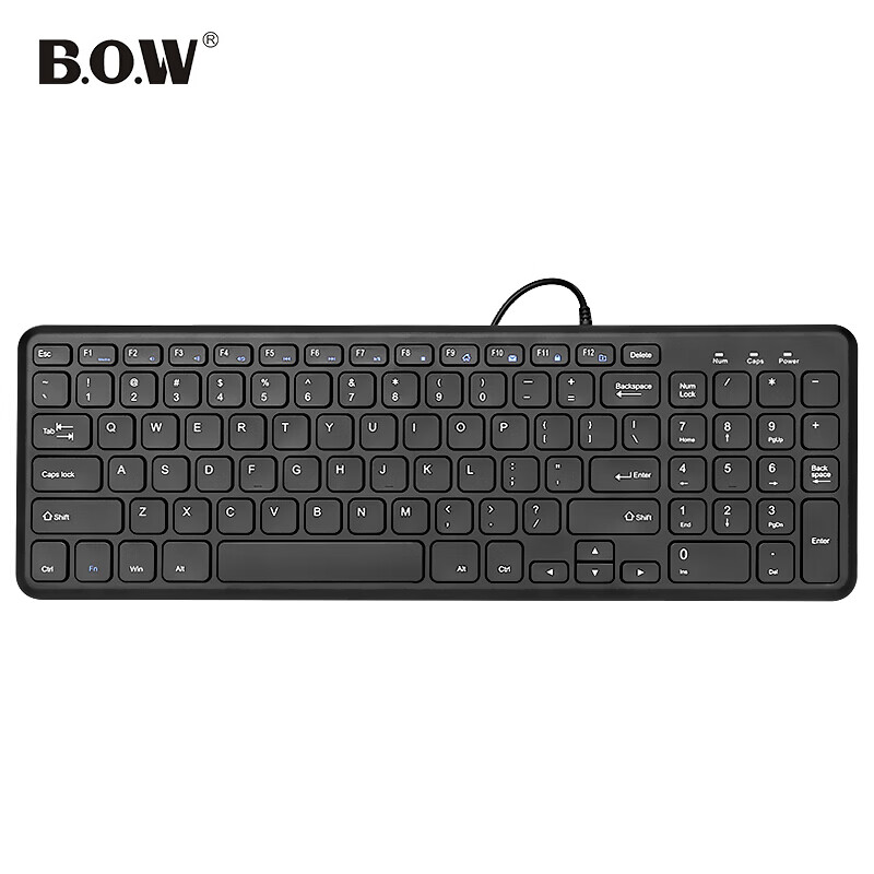 航世（BOW）HW156S-A键盘 有线键盘 办公键盘 超薄便携 96键 台式笔记本键盘 静音巧克力按键 黑色 自营