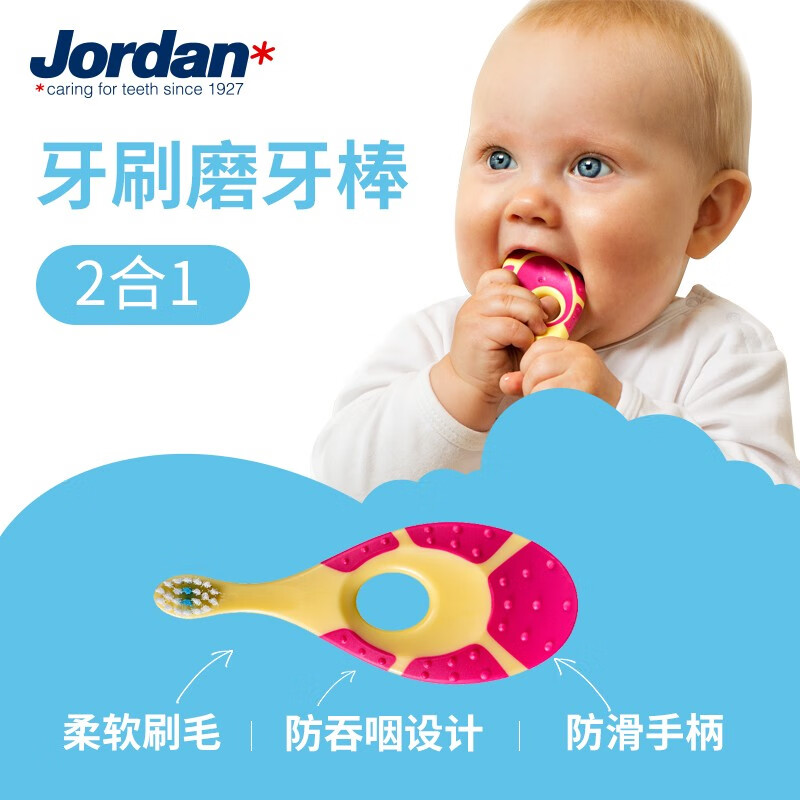 Jordan挪威進(jìn)口牙刷 嬰幼兒童寶寶牙刷 軟毛護(hù)齦訓(xùn)練小刷頭 0-2歲2支裝A