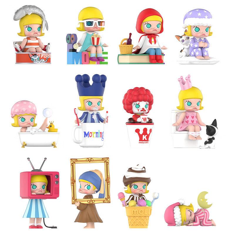 mart)盲盒配置参数pop mart泡泡玛特 molly的一天系列盲盒手办公仔