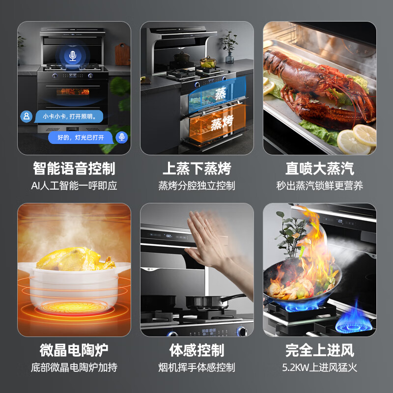 偌一Y9蒸烤箱集成灶一体灶家用 上蒸下蒸烤款（语音质控+体感手控） 天然气
