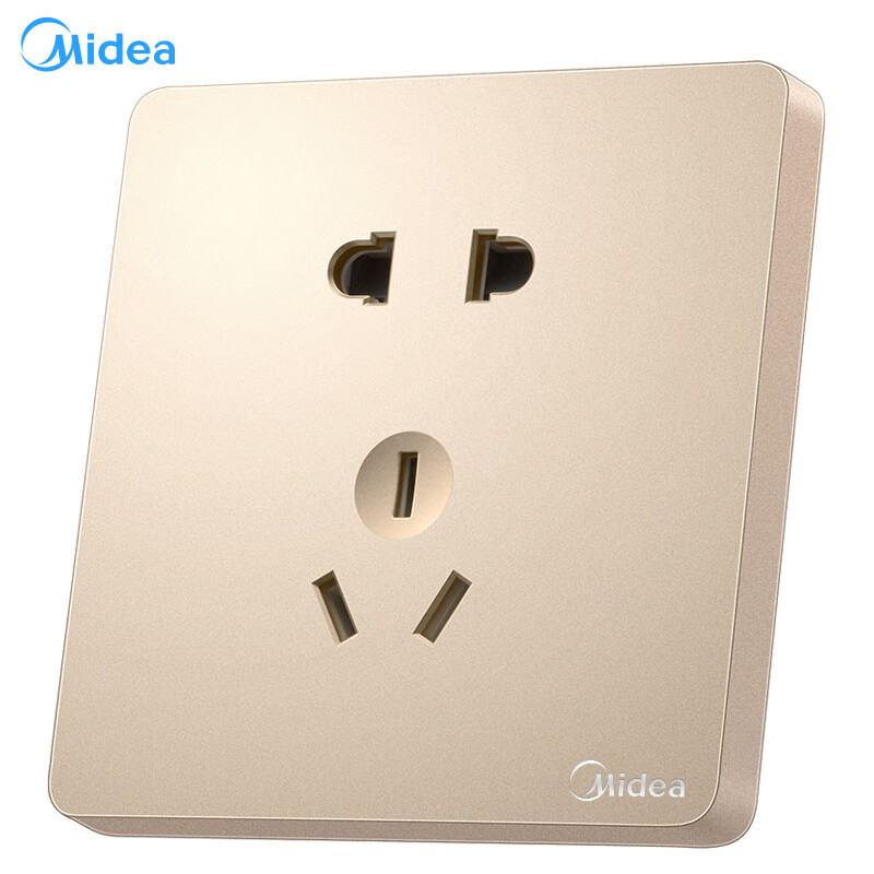 美的(Midea)开关插座E01系列二三极五孔插座86型床头墙壁开关面板电工暗装无边框大翘板面板金色