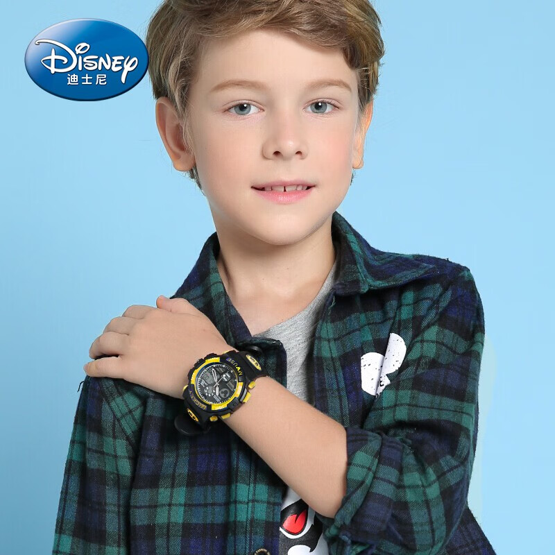 迪士尼（Disney）防水夜光儿童手表男孩 黄色米奇电子表 多功能运动表男童学生手表80008-3