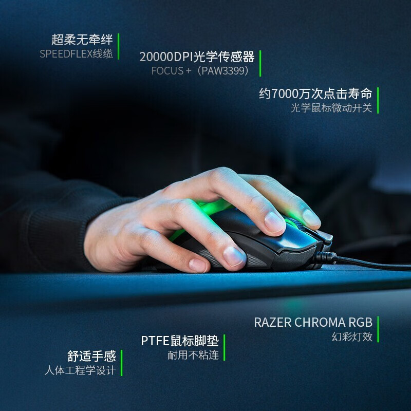 雷蛇（Razer）煉獄蝰蛇 有線吃雞游戲鼠標(biāo)6400DPI蝰蛇標(biāo)準(zhǔn)版精英版絕地求生電競(jìng)吃雞雙側(cè)鍵辦公 煉獄蝰蛇 V2（20000dpi幻彩燈效）