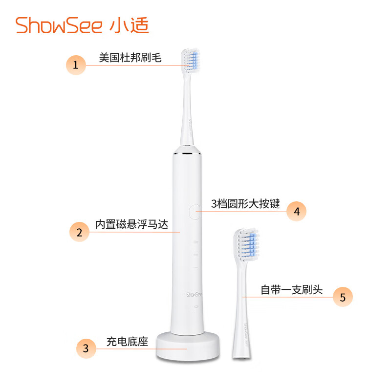 小适小米有品同款电动牙刷 成人智能净白 护龈声波震动电动牙刷 美国杜邦刷毛  IPX7防水  （含刷头*2）D1-W