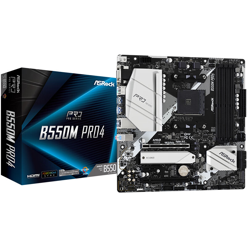 华擎（ASRock）B550M Pro4主板 支持 CPU 3300X/3600X/3700X（AMD B550/Socket AM4）