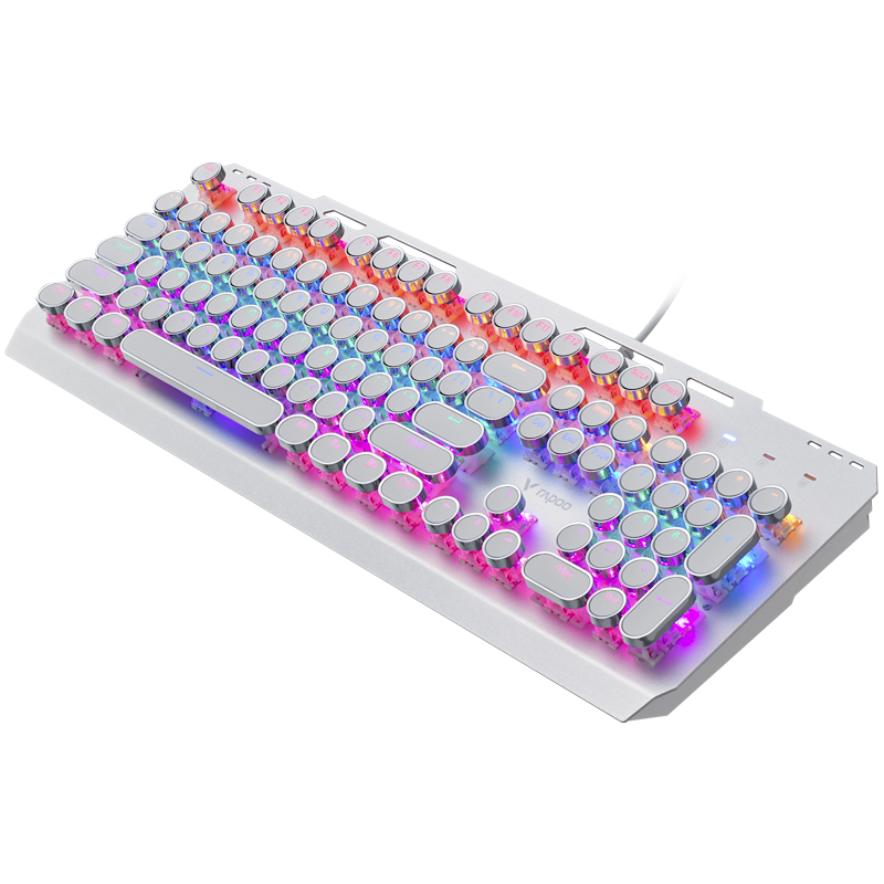 雷柏（Rapoo） GK500朋克版 机械键盘 有线键盘 游戏键盘 104键混光键盘 吃鸡键盘 电脑键盘 白色 青轴