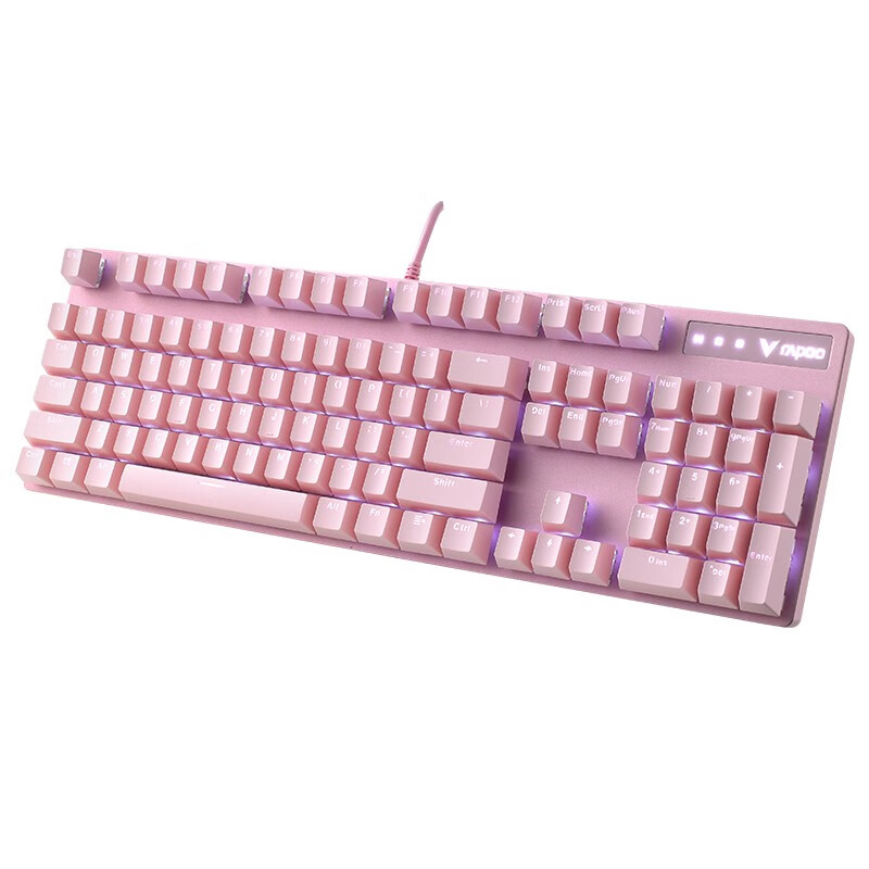 雷柏（Rapoo） V500PRO粉色版 机械键盘 有线键盘 游戏键盘 104键单光键盘 吃鸡键盘 女生键盘 青轴