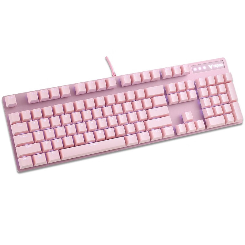 雷柏（Rapoo） V500PRO粉色版 机械键盘 有线键盘 游戏键盘 104键单光键盘 吃鸡键盘 女性键盘 黑轴
