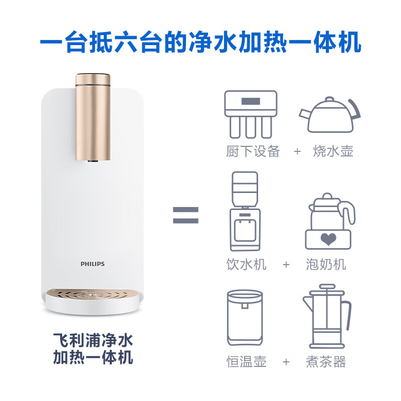 飛利浦（PHILIPS）時光機T50凈飲一體機 家用凈水器即熱式飲水機 臺式免安裝反滲透直飲水機 ADD6813