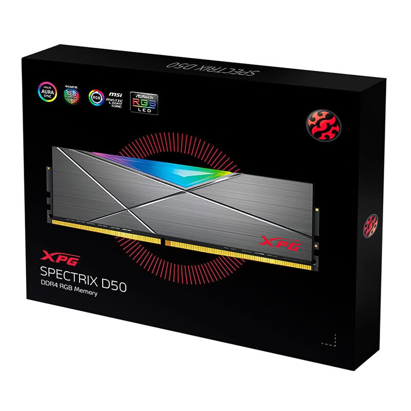 威剛（ADATA）16GB(8G×2)套裝DDR4 3200臺(tái)式機(jī)內(nèi)存條XPG-D50龍耀系列RGB燈條重裝鎧甲