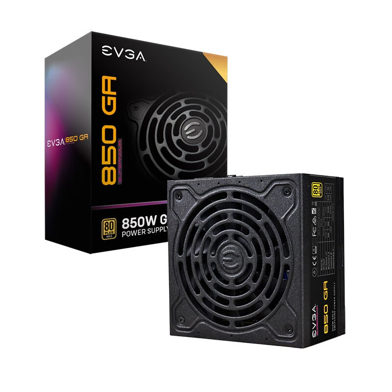 EVGA 额定850W GA电脑电源(80PLUS金牌/全模组/10年质保/DBB轴承风扇/全日系电容台式主机电源)