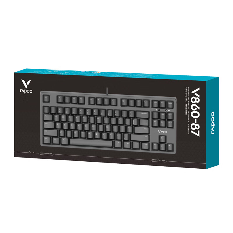 雷柏（Rapoo） V860 机械键盘 有线键盘 游戏键盘 87键 原厂Cherry轴 吃鸡键盘 黑色 樱桃黑轴