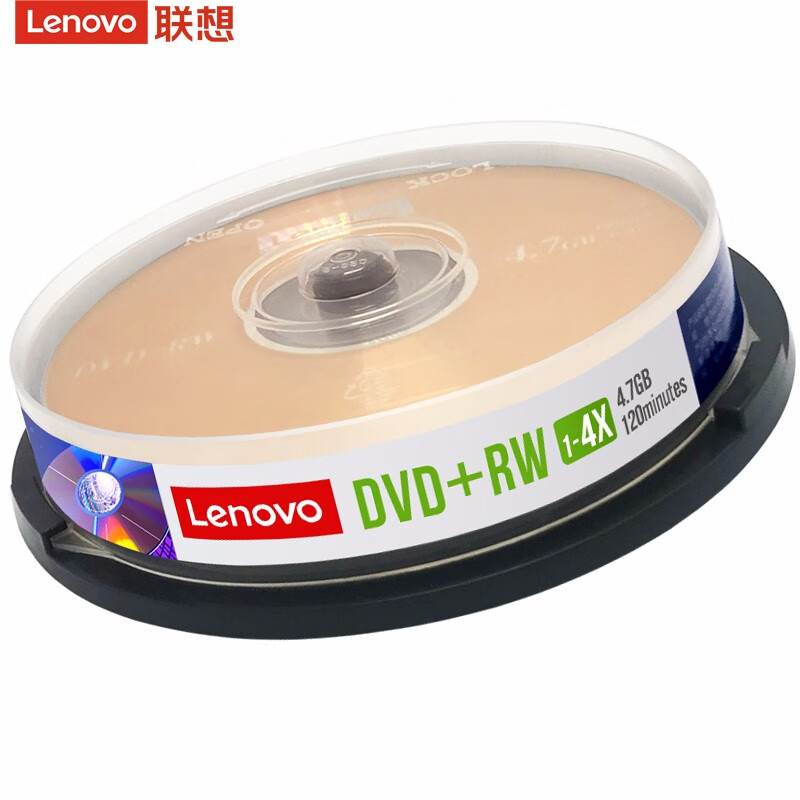 联想（Lenovo）DVD+RW 空白光盘/刻录盘 1-4速4.7GB 台产档案系列 桶装10片 可擦写 可重复刻录