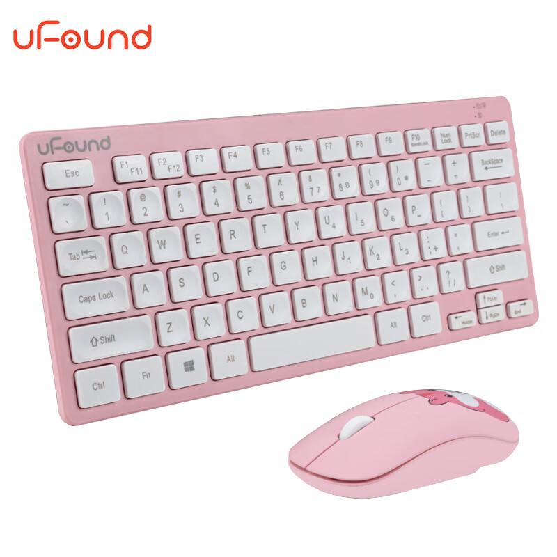 方正(uFound)R7573无线键盘鼠标套装笔记本电脑外接小键盘 超薄迷你办公鼠标键盘套装2020鼠年版 女生粉色