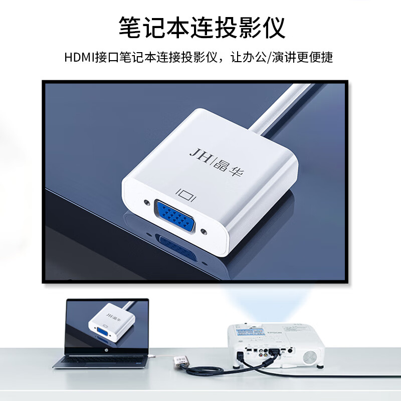 晶华（JH） HDMI转VGA转换器 高清视频转接头适配器 小米机顶盒电脑笔记本PS连电视投影仪显示器 白色 Z136