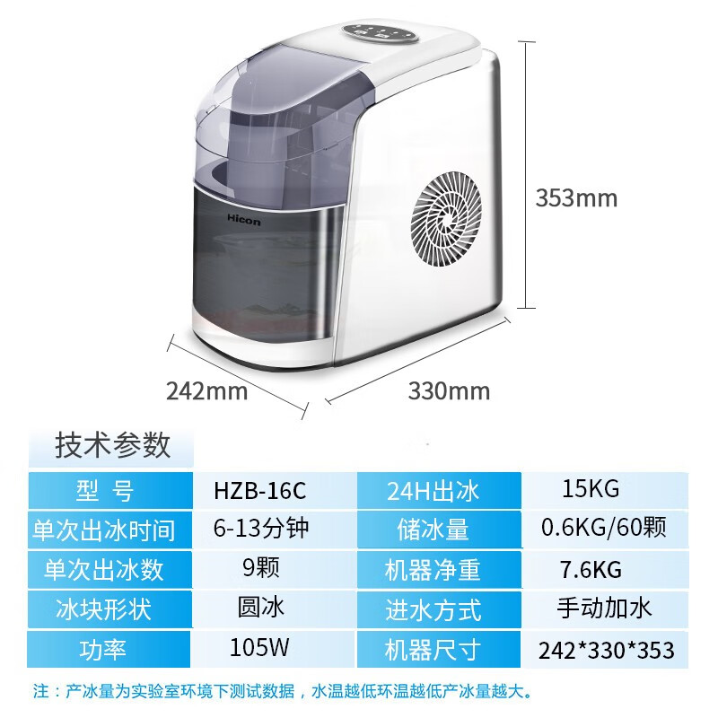 惠康（HICON）制冰机商用奶茶店15KGKTV家用小型迷你全自动圆冰块制作机 高颜值-升级款（清洗更全面，颜值更高端）