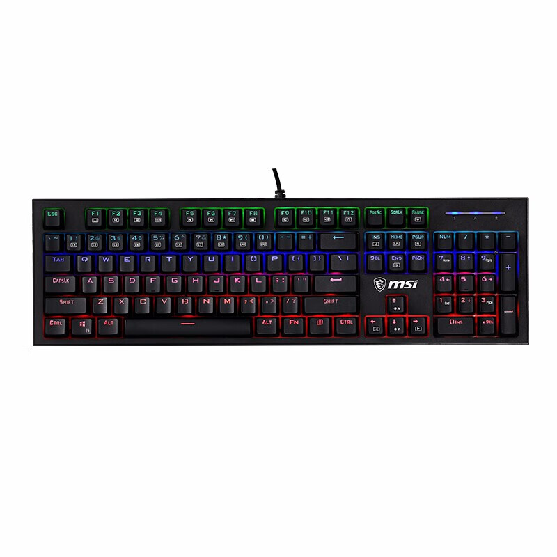 微星（MSI）GK50Z 终结者 有线机械键盘 RGB电竞游戏键盘 104键 办公电脑键盘 吃鸡键盘 GK50Z 黑色【全键无冲 多彩混光】 红轴