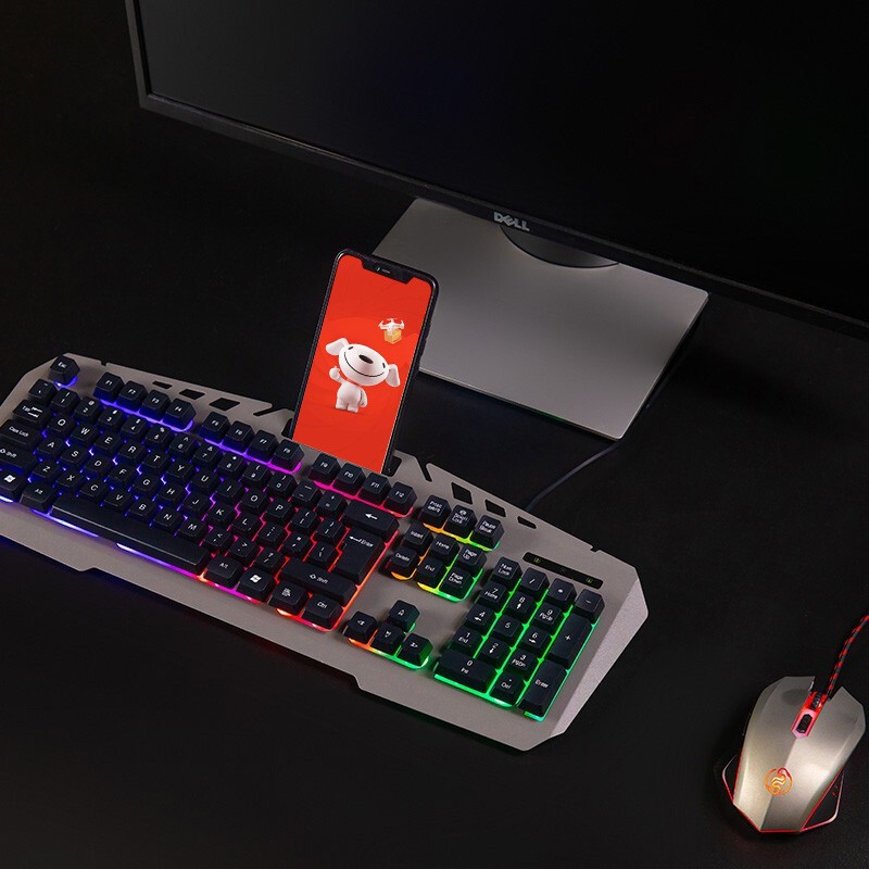 灵蛇（LINGSHE）MK520真机械手感键盘鼠标套装有线游戏电脑台式机USB外接吃鸡背光键鼠套装 灰