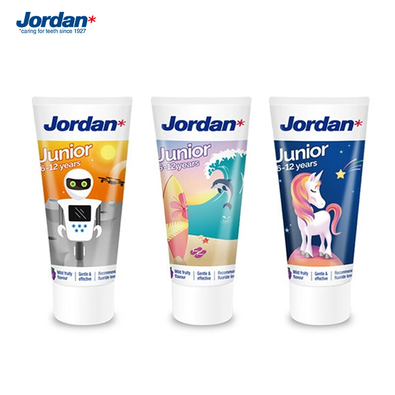 Jordan瑞典进口儿童牙膏牙刷 6-12岁儿童（混合水果味） 水果味牙膏单支装 图案颜色随机