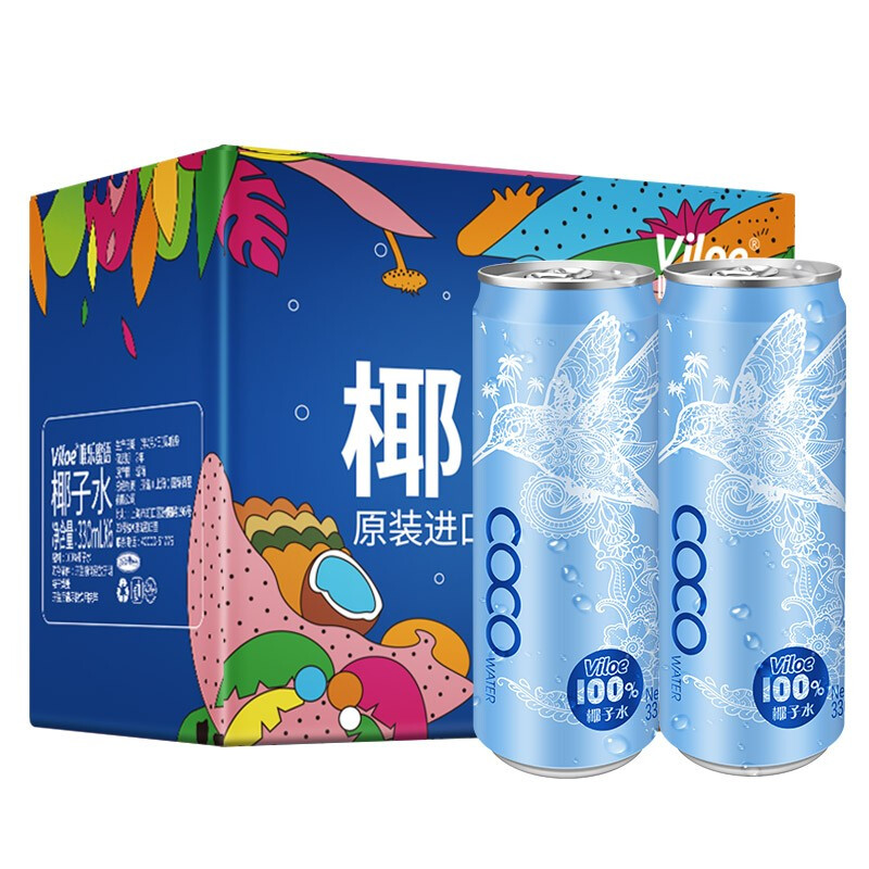 唯樂蜜語(Viloe) 進(jìn)口天然椰子水 純椰子水氣泡水 果蔬汁 飲料 含有電解質(zhì) 330ml*6瓶 暢享裝